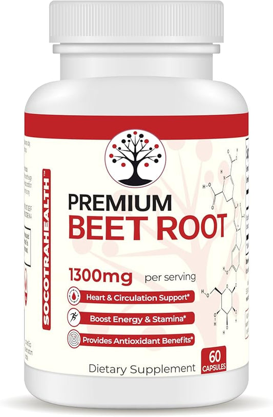 Beet Root Capsules - Premium Organic Beetroot Powder - Nitric Oxide Supplement - Heart Health, Circulation, and Stamina Support - Non-GMO - 60 Vegan Capsules