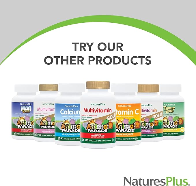 Natures Plus Animal Parade Children's Chewable Multivitamin - Orange Flavor - 180 Animal-Shaped Tablets - Promotes Health & Well-Being - Vegetarian, Gluten Free - 90 Servings