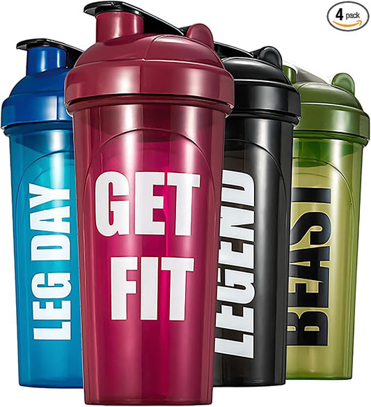 AYU [4 Pack] 24 OZ Shaker Bottle For Protein Mixes, Dishwasher Safe, Shaker Cups For Protein Shakes, Pre-Workout Shaker Cups, Blender Shaker Bottle Pack, Protein Shake Cup