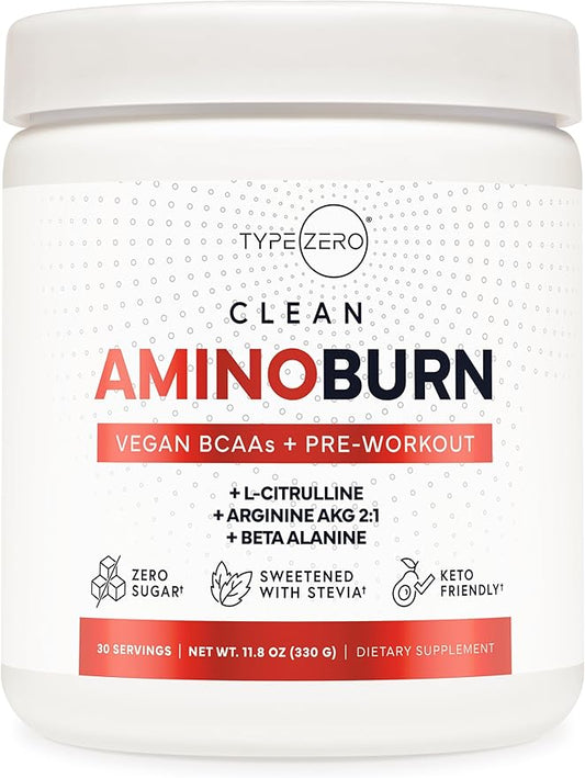 Type Zero AminoBurn - Natural Pre Workout + BCAA (Fruit Punch | 30serv) Sugar Free BCAAs Amino Acids Supplement Keto Preworkout, Amino Preworkout and Post Workout Drink