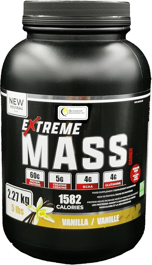 Extreme Mass Gainer Muscle Builder, 5 lbs (2.27 kg) Low Sugar high Calories for Intense Workouts