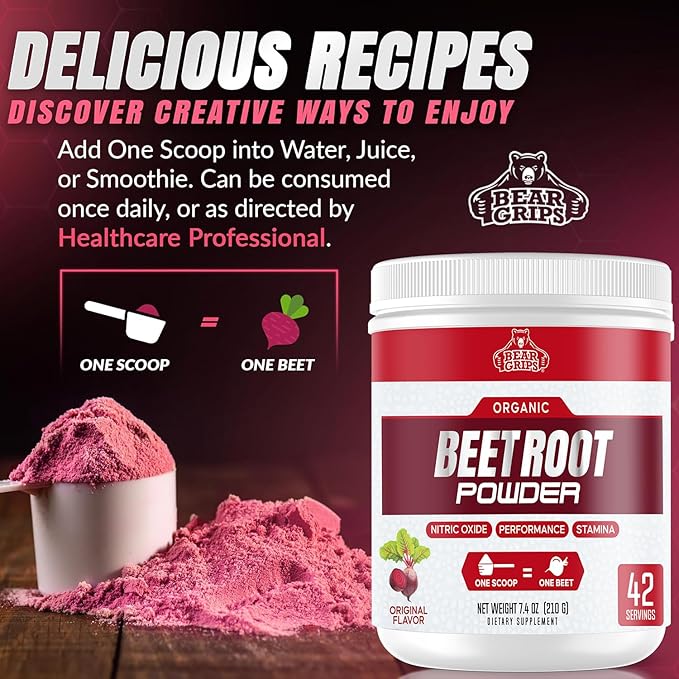 Organic Beet Root Powder - Nitric Oxide Supplement Super Food Beets Supplements, Beet Powder Organic High Blood Pressure Supplements, Beets for High Blood Pressure Support & Heart Health Support