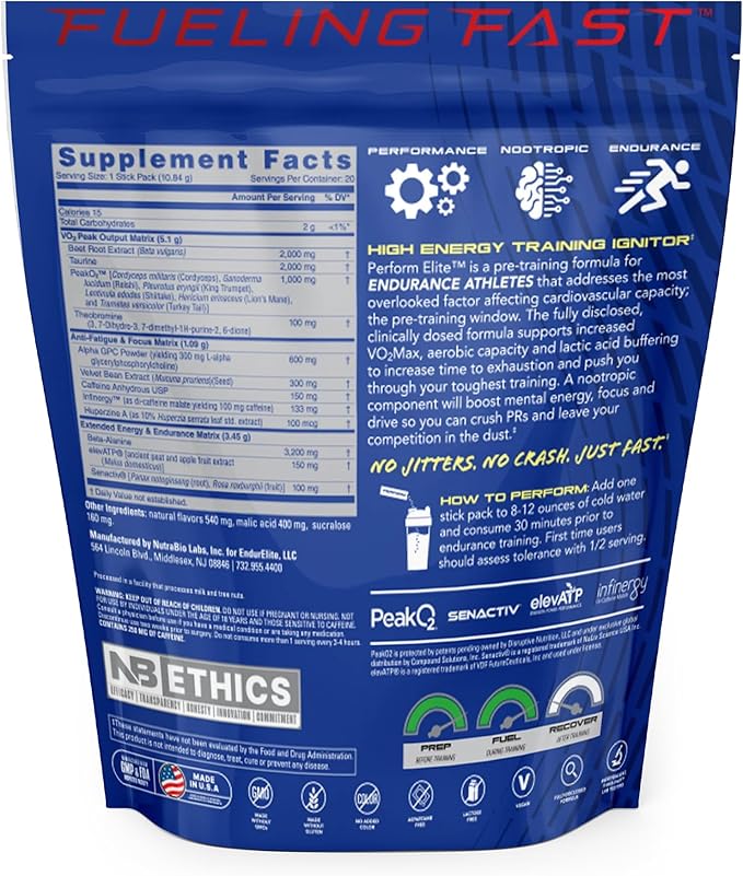 EndurElite Perform Elite- Pre Workout Powder Supplement- Pre-Workout for Endurance Athletes- 20 Serving Bag- Sensational Strawberry