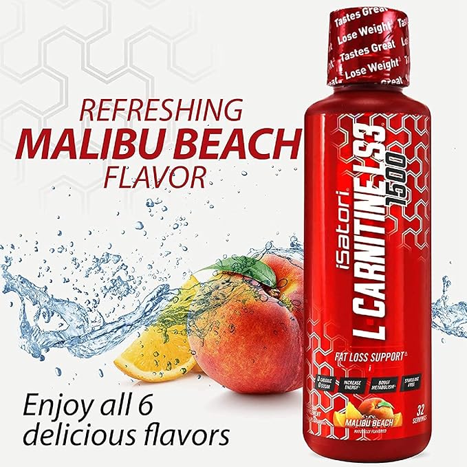 iSatori L-Carnitine LS3 1500, Liquid L-Carnitine with Acetyl L-Carnitine, L-Carnitine L-Tartrate, Stimulant Free Energy, No Calories, Sugar, Gluten, Keto-Friendly Malibu Beach Flavor (32 Servings)