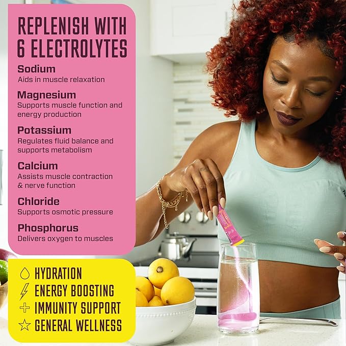 KEY NUTRIENTS Electrolytes Powder Packets - Fresh Pink Lemonade 20 Pack Hydration Packets - Travel Hydration Powder - No Sugar, No Calories, Gluten Free - Made in USA