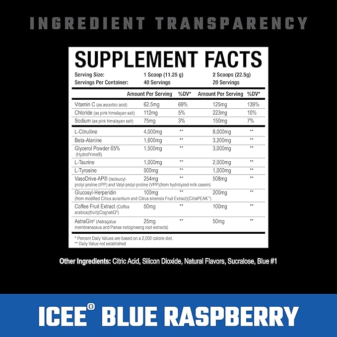 Axe & Sledge Supplements Hydraulic Stimulant-Free Pump Pre-Workout Powder, 40 Servings, (Pack of 1) (ICEE Blue Raspberry V2)