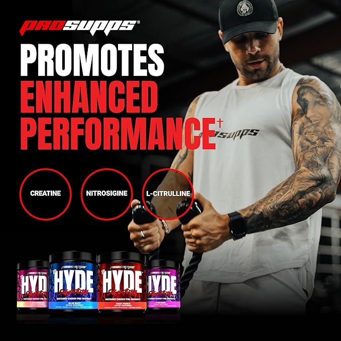 PROSUPPS Mr. Hyde Signature Pre Workout with Creatine, Beta Alanine, TeaCrine and Caffeine for Sustained Energy, Focus Pumps - Pre-Workout Energy Drink Men Women (Blue Razz, 30 Servings)