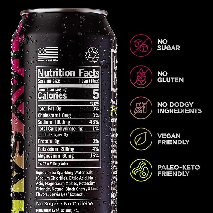 LMNT Sparkling Electrolyte Drink - Black Cherry Lime | 12-Count