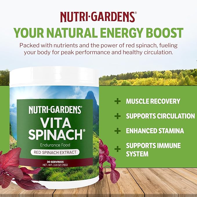 Vita Spinach Powder -Red Spinach Extract Nitric Oxide Booster -Supports Blood Pressure & Flow, Energy, Endurance, Pre Workout Performance Boost -Natural Superfood Supplement (30 Servings)