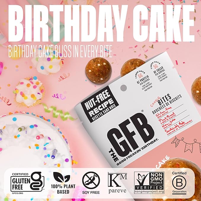The Gluten Free Brothers Birthday Cake Bites - Allergen Friendly, Nut Free & non-GMO – Plant Based Protein Birthday Cake Treat - Vegan Birthday Cake Flavored Snacks 4 oz (6 Pack)
