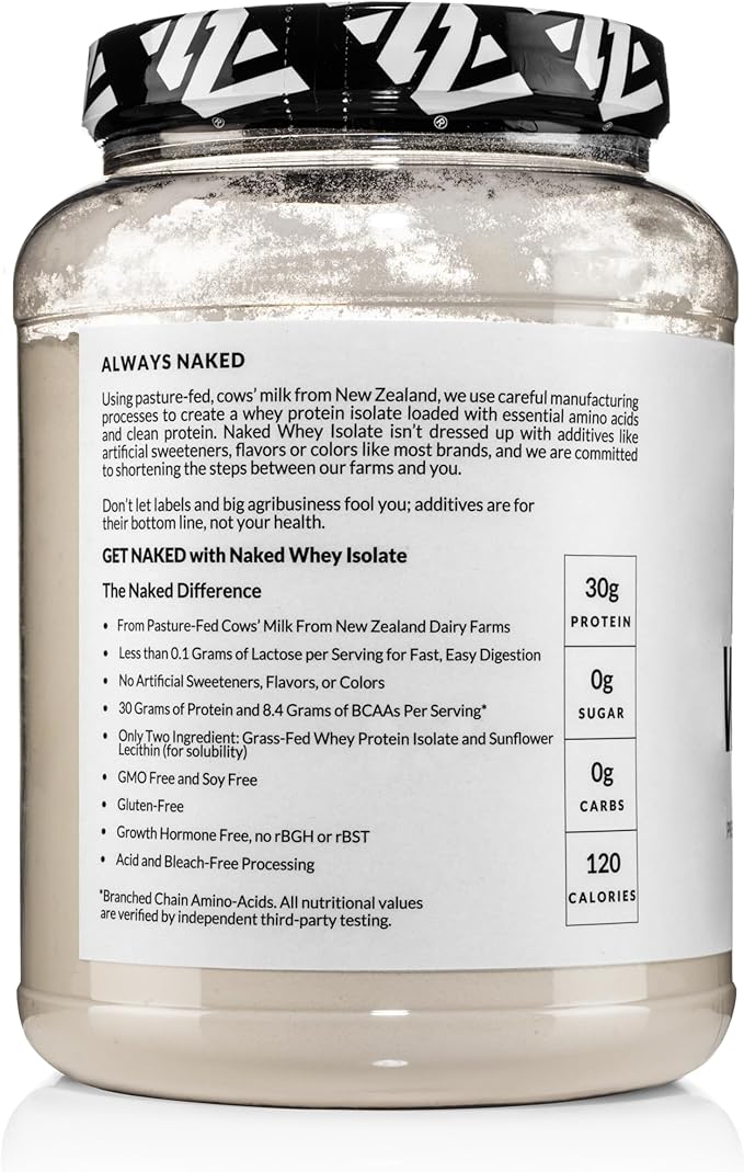 Naked Whey Isolate Protein - Only 2 Ingredients, 30g Grass-Fed Protein, Unflavored, Undenatured, No GMO, No Soy, Gluten-Free, No Preservatives - 28 Servings
