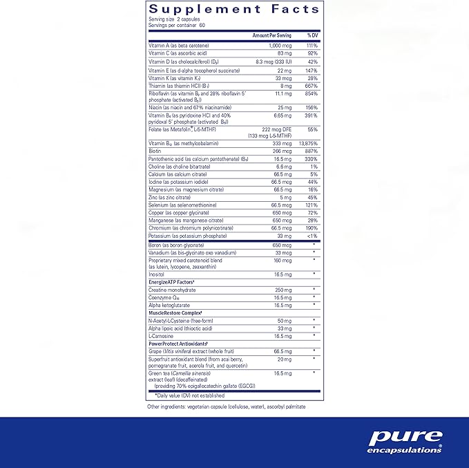 Pure Encapsulations Athletic Nutrients | Multivitamin/Mineral Complex for Exercise Performance and Training* | 120 Capsules