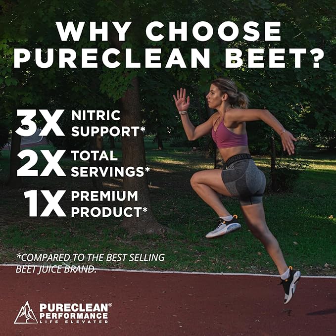 PureClean Beet Premium Beet Juice Powder - 100% Organic Nitric Oxide Support for Clinically-Proven 3X Greater Circulation, Endurance & Energy - Proudly Cold-Pressed, Eco Friendly, USA - 30 Servings