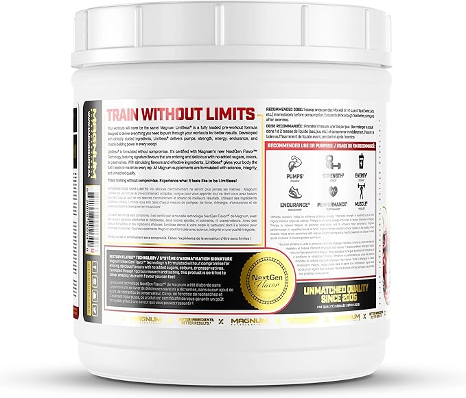 LIMITLESS Magnum 504g - Creatine Monohydrate Pre Workout Powder for Men & Women, Supports Energy, Focus, Endurance, Muscle Recovery & Growth, Beta Alanine, Sugar Free Electrolytes, Fruit Punch Flavor