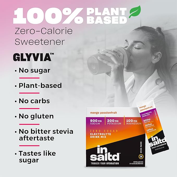 INSALTD™ Sugar Free Electrolytes Powder Packets with No Stevia Aftertaste | High-Potency Hydration Packets | Keto Electrolyte Drinks | Intermittent Fasting Drink Mix | 28 Pack (Mango Passionfruit)