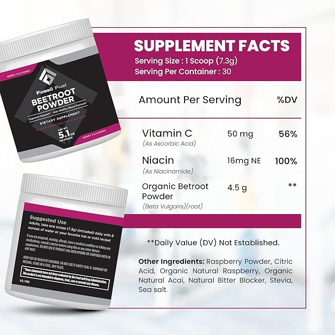 Beetroot Powder 5.1oz 146g, Supports Nitric Oxide, Circulation, Energy, and Heart Health, Superfood Premium Dietary Nitrates, Non-GMO, Vegan-Friendly