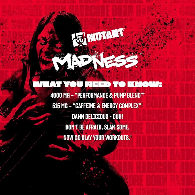 Mutant Madness | Pre Workout Powder Supplement Performance and Pump Blend Includes L-Citrulline, Beta-Alanine, Taurine, L-Tyrosine | 30 Serving | Blue Raspberry