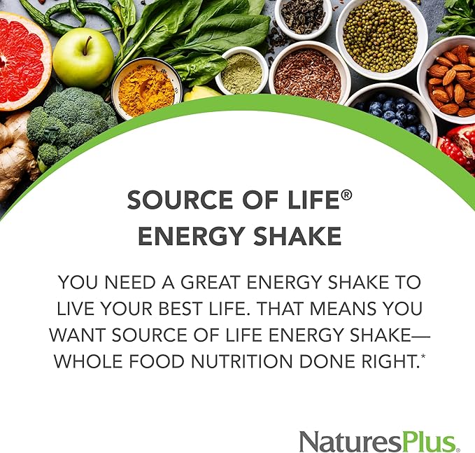 Natures Plus Source of Life Energy Shake Packets, 8 Pack - 8 Individual Servings - Energy Boosting Multivitamin, Mineral & Protein Shake - Whole Food Concentrates - Non-GMO, Gluten-Free - 8 Servings
