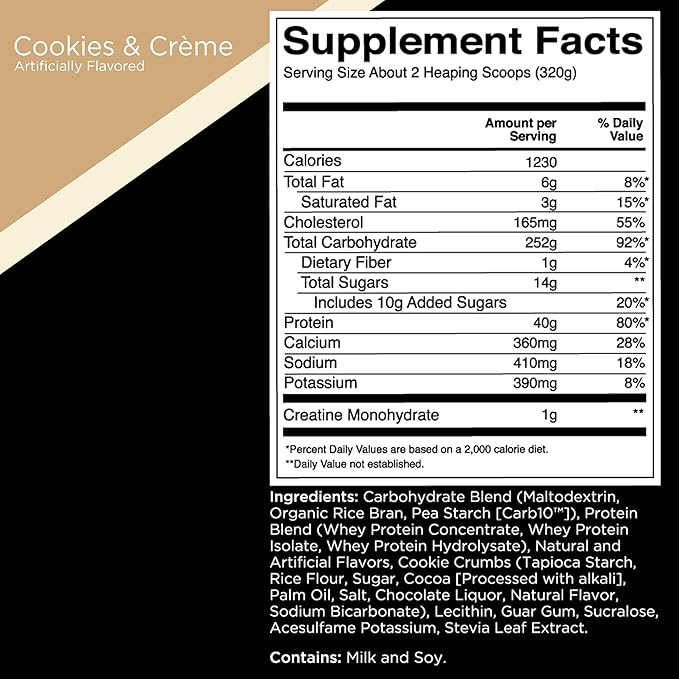 Rule 1 R1 Mass Gainer, Cookies & Creme - 11.29 Pounds - 40g of All-Whey Protein with 6:1 Carb-to-Protein Ratio - 16 Servings