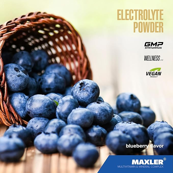 Maxler Electrolyte Powder - Hydration Packets Drink Mix with Trace Mineral Complex - Keto Electrolytes Powder Packets with Natural Flavors and Sweeteners - 15 Servings - Blueberry