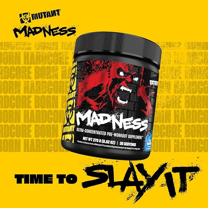 Mutant Madness | Pre Workout Powder Performance and Pump Blend Includes L-Citrulline, Beta-Alanine, Taurine, L-Tyrosine | 270G (9.52 OZ) 30 Serving | Fruit Punch