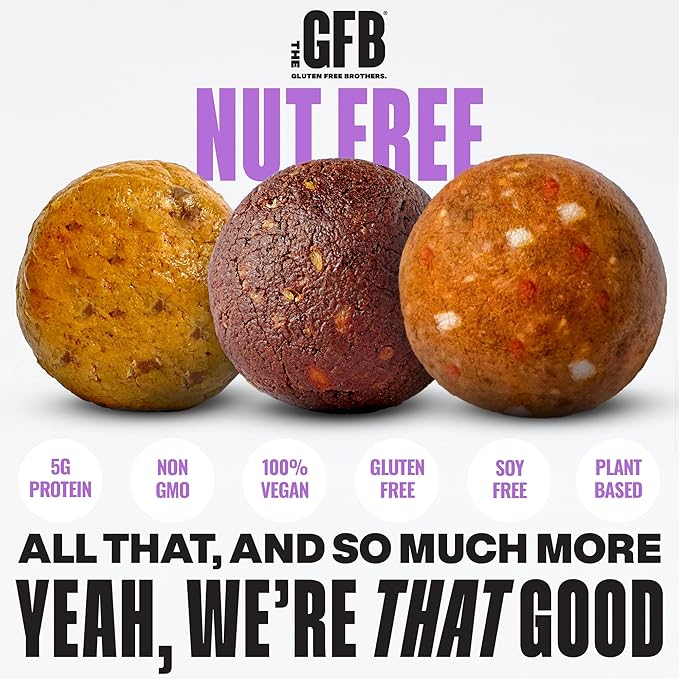 The Gluten Free Brothers Gluten Free Protein Cookie Bites Nut Free Variety Pack – Super Tasty Allergian Friendly Fudge Brownie, Cookie Dough & Birthday Cake Vegan Protein Bites, 4 Oz (6 Count)