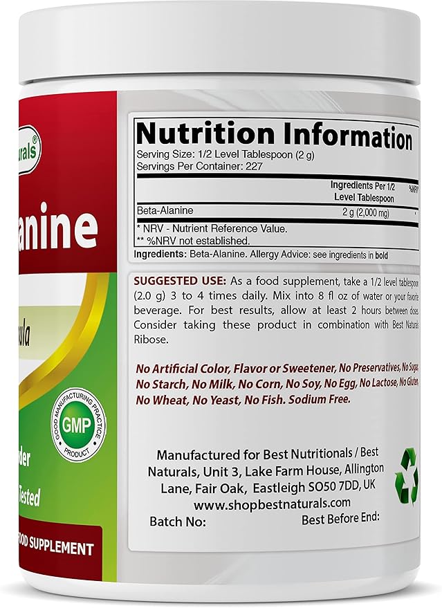Best Naturals Beta Alanine Pure Powder 1 Pound (1 LB (Pack of 1))