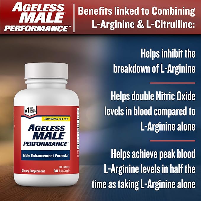 Performance Nitric Oxide Booster for Men - Promote Blood Circulation, Arousal, Energy Production, Drive, Stamina, Health Supplement (60 Tablets, 1 Bottle)