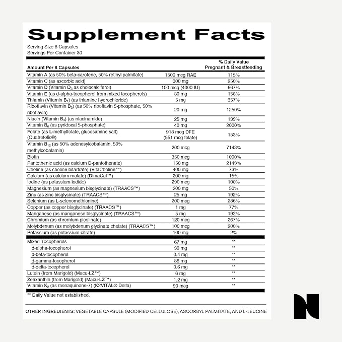 Needed. Multivitamin with Choline Capsules for Prenatal, Pregnancy, Breastfeeding, Postpartum | Expertly-Formulated & Third-Party Tested| 30-Day Supply