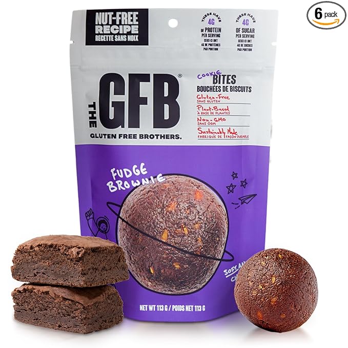 The Gluten Free Brothers Fudge Brownie Bites - Allergen Friendly, Nut Free & Gluten Free Brownie Snacks – Plant Based Vegan Brownie Balls - Non GMO Protein Packed Brownie Energy Balls, 4 oz (6 Count)