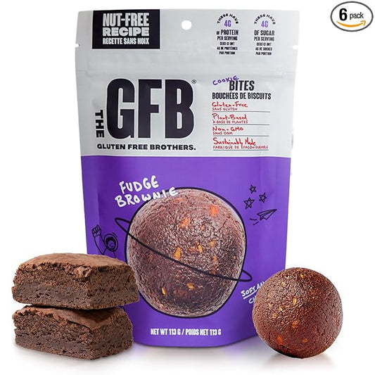 The Gluten Free Brothers Fudge Brownie Bites - Allergen Friendly, Nut Free & Gluten Free Brownie Snacks – Plant Based Vegan Brownie Balls - Non GMO Protein Packed Brownie Energy Balls, 4 oz (6 Count)