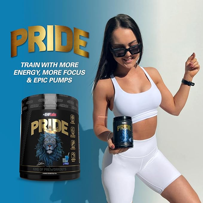 EHP Labs Pride Pre Workout Powder Energy Supplement - Sugar Free Preworkout for Men & Women, Energy Powder Boost Drink with BCAA - 280mg of Caffeine - Blue Slushie (40 Servings)