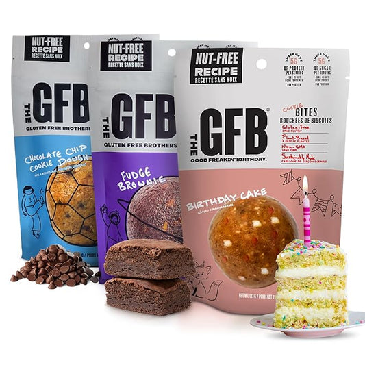 The Gluten Free Brothers Gluten Free Protein Cookie Bites Nut Free Variety Pack – Super Tasty Allergian Friendly Fudge Brownie, Cookie Dough & Birthday Cake Vegan Protein Bites, 4 Oz (6 Count)