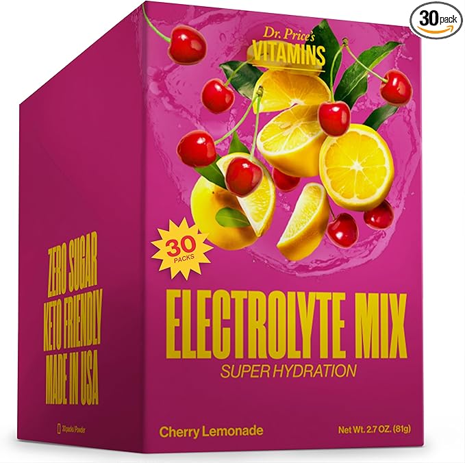 Dr. Price Electrolytes Powder Packets - Electrolytes No Sugar - Hydration Pack - Electrolyte Mix - Keto Electrolyte - (30 Packs) Fasting Electrolytes - Water Enhancer, Sports Drink - Cherry Lemonade