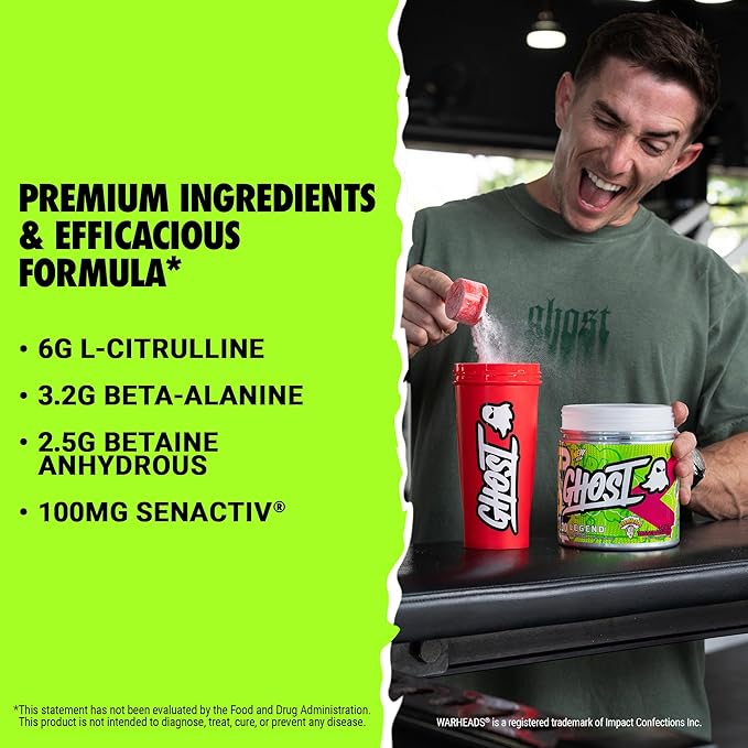 GHOST Legend V4 Pre-Workout Powder, Warheads Sour Watermelon - 30 Servings – Pre-Workout for Men & Women with Choline, L-Citrulline, & Beta Alanine for Energy & Focus