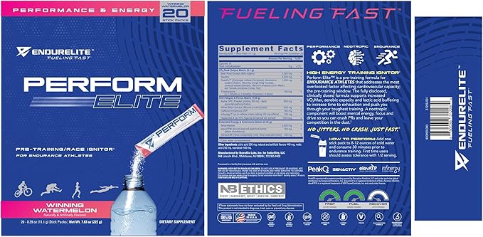 EndurElite Perform Elite- Pre Workout Powder Supplement- Pre-Workout for Endurance Athletes- 20 Serving Bag- Winning Watermelon