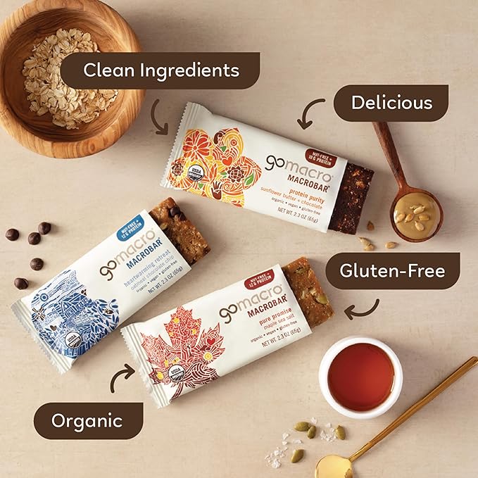 GoMacro MacroBar Organic Vegan Protein Bars - Nut-Free Variety Pack (2.3 Ounce Bars, 12 Count)