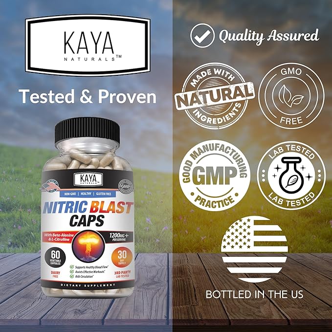 Kaya Naturals - Nitric Blast Potent All-Natural Herbal Supplement for Maximum Health Benefits | Pre-Workout | Increased Energy | Improved Nighttime Performance (60 Count (Pack of 1))