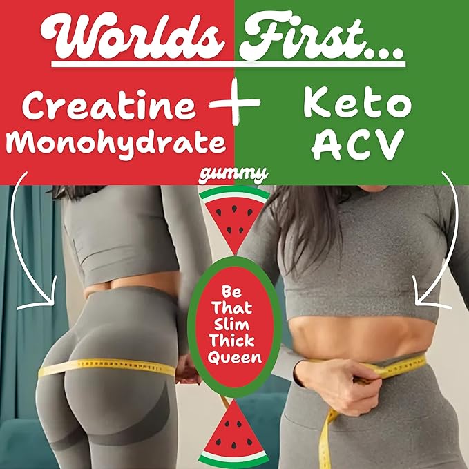 World's First Creatine Monohydrate + Keto ACV Booty Gummies Supplement for Women - 5000mg Creatine plus 1000mg ACV - Glute Builder, Waist Slimmer, Gym Essentials Women, Sugar Free (120 Ct Watermelon)