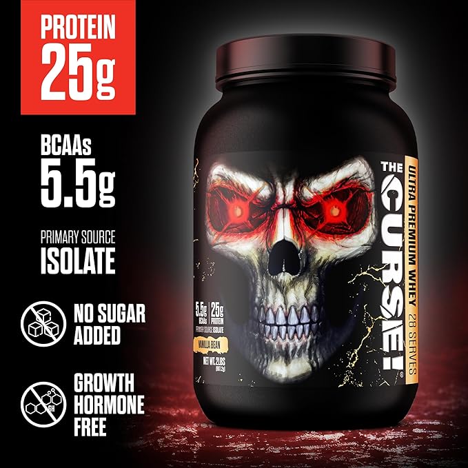 JNX SPORTS The Curse! Ultra Premium Whey Protein Powder Vanilla Bean 2lb | 25g Protein Per Serve, Primary Source Whey Isolate
