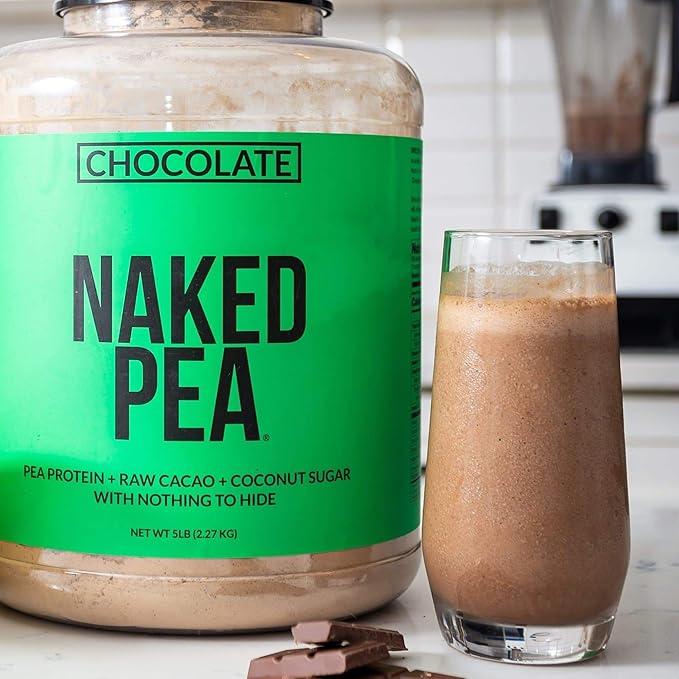Naked Nutrition Chocolate Pea Protein Isolate from North American Farms, Only 3 Ingredients, Chocolate Vegan Protein, Gluten-Free, Soy Free, GMO Free - 1LB