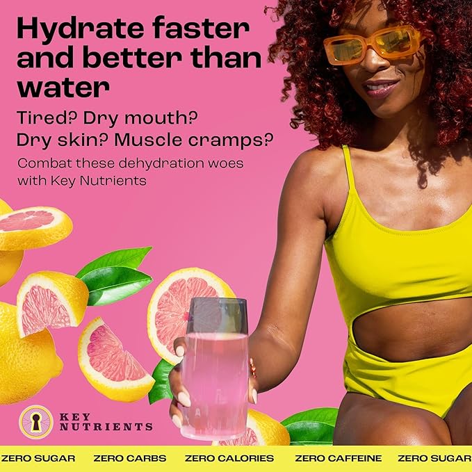 KEY NUTRIENTS Electrolytes Powder Packets - Fresh Pink Lemonade 20 Pack Hydration Packets - Travel Hydration Powder - No Sugar, No Calories, Gluten Free - Made in USA