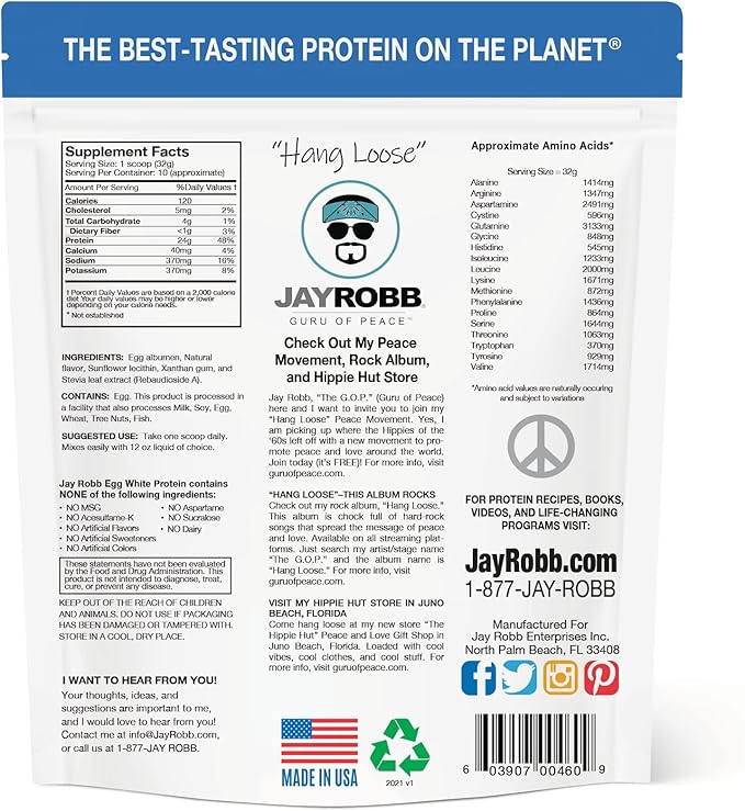 Jay Robb Vanilla Egg White Protein Powder, Low Carb, Keto, Vegetarian, Gluten Free, Lactose Free, No Sugar Added, No Fat, No Soy, Nothing Artificial, Non-GMO, Best-Tasting, (12 oz, Vanilla)