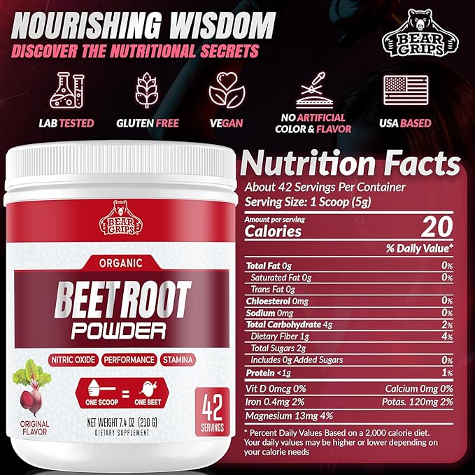 Organic Beet Root Powder - Nitric Oxide Supplement Super Food Beets Supplements, Beet Powder Organic High Blood Pressure Supplements, Beets for High Blood Pressure Support & Heart Health Support