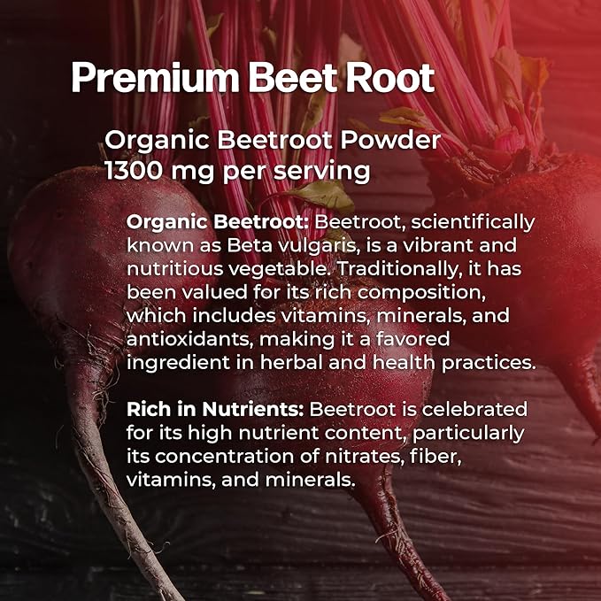 Beet Root Capsules - Premium Organic Beetroot Powder - Nitric Oxide Supplement - Heart Health, Circulation, and Stamina Support - Non-GMO - 60 Vegan Capsules