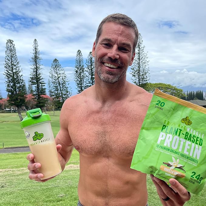 Organic Muscle Organic Vegan Protein Powder - Plant Based Vanilla Protein Powder with Pea, Hemp, Brown Rice, Chia Seed & Amino Acids - Low Calorie for Muscle Growth & Speed Recovery