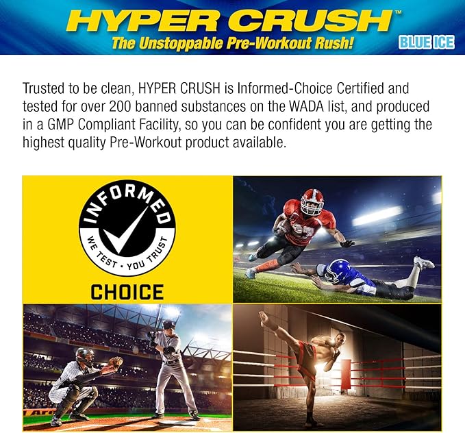 Maximum Human Performance MHP HYPER CRUSH Pre Workout energy drink creatine beta alanine nitric oxide pump citrulline AKG 30 Servings, Blue Ice, 14.88 Ounce