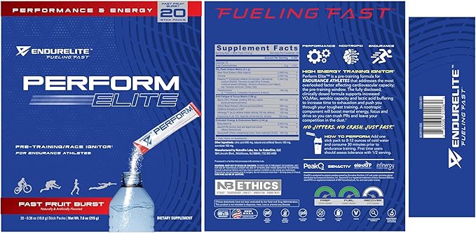 EndurElite Perform Elite- Pre Workout Powder Supplement- Pre-Workout for Endurance Athletes- 20 Serving Bag- Fast Fruit Burst