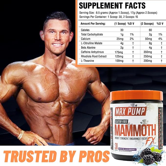 Pump Pre Workout- 30 Servings | Explosive Energy & Focus with Nitric Oxide Boosters- Build Muscle & Increase Endurance| Sugar Free, Natural Gluten Free Energy for Men & Women