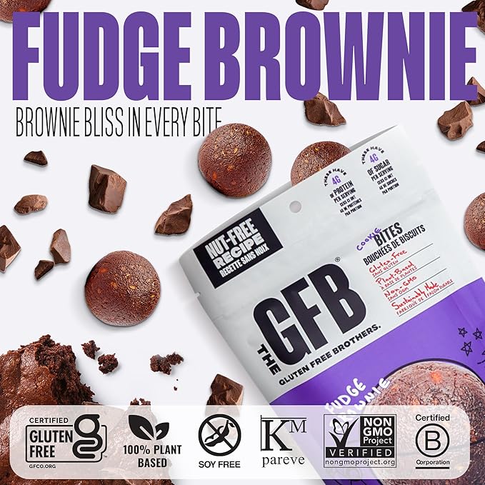 The Gluten Free Brothers Fudge Brownie Bites - Allergen Friendly, Nut Free & Gluten Free Brownie Snacks – Plant Based Vegan Brownie Balls - Non GMO Protein Packed Brownie Energy Balls, 4 oz (6 Count)